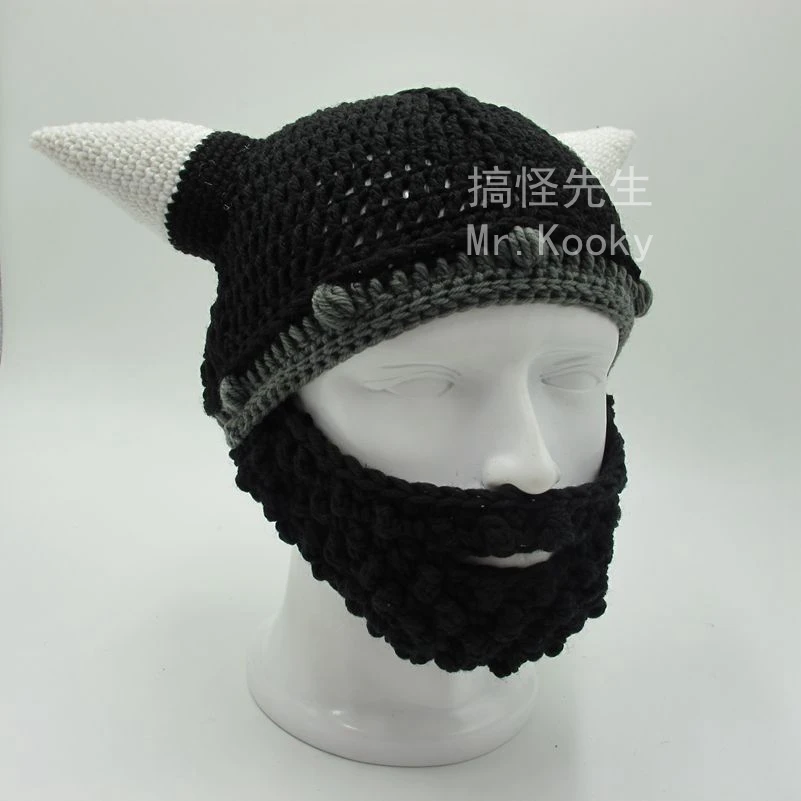 

BomHCS Winter Crocheted Men's Beard Handmade Hats Novelty Christmas Present Party Skull Beanies