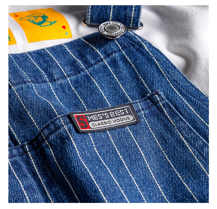 Sokotoo Herren-Latzhose mit Streifenmuster, blaue Jeans-Latzhose, Latzhose, Overall, Jugend-Jeans – Detail 8