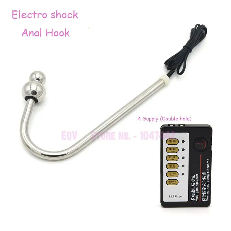 Electro Sex Stainless Steel Anal Hook, Double Electrode Electro Shock Top Anal Balls Metal Butt Plug Prostate Massager Anal Toys