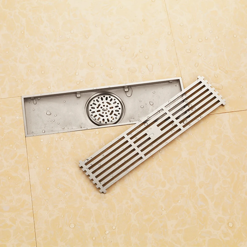 Bathroom Brushed Nickel  300*83mm soild brass Square Floor Waste Grates Bathroom Shower Drain Floor Drain--MD537