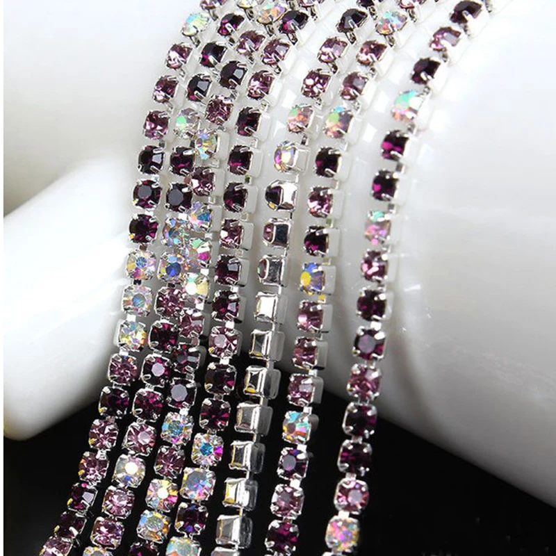 High Density Silver Base Claw Crystal Rhinestone Chain For Jewelry Making DIY Craft Sewing Clothes Wedding Party Decoration