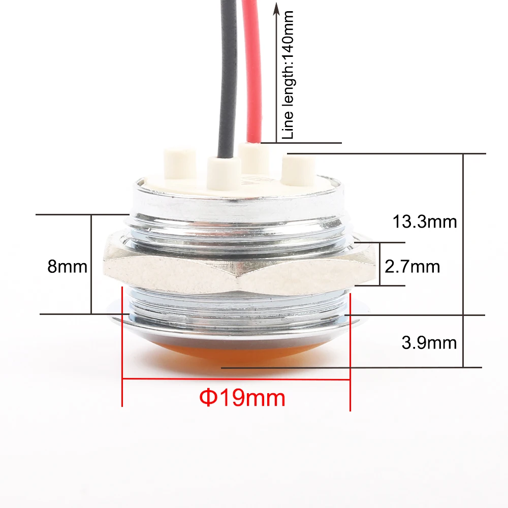 19mm LED Metal Indicator light Waterproof Signal lamp Light 3V 6V 12V 24V 220v Red Yellow Blue White Green Spherical 19ZSD.QX.X