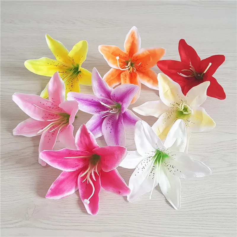 100pcs/lot 13cm Silk Lily Artificial Flower Head For Wedding Decoration DIY Garland Decorative Floristry Arch Flower Arrangement