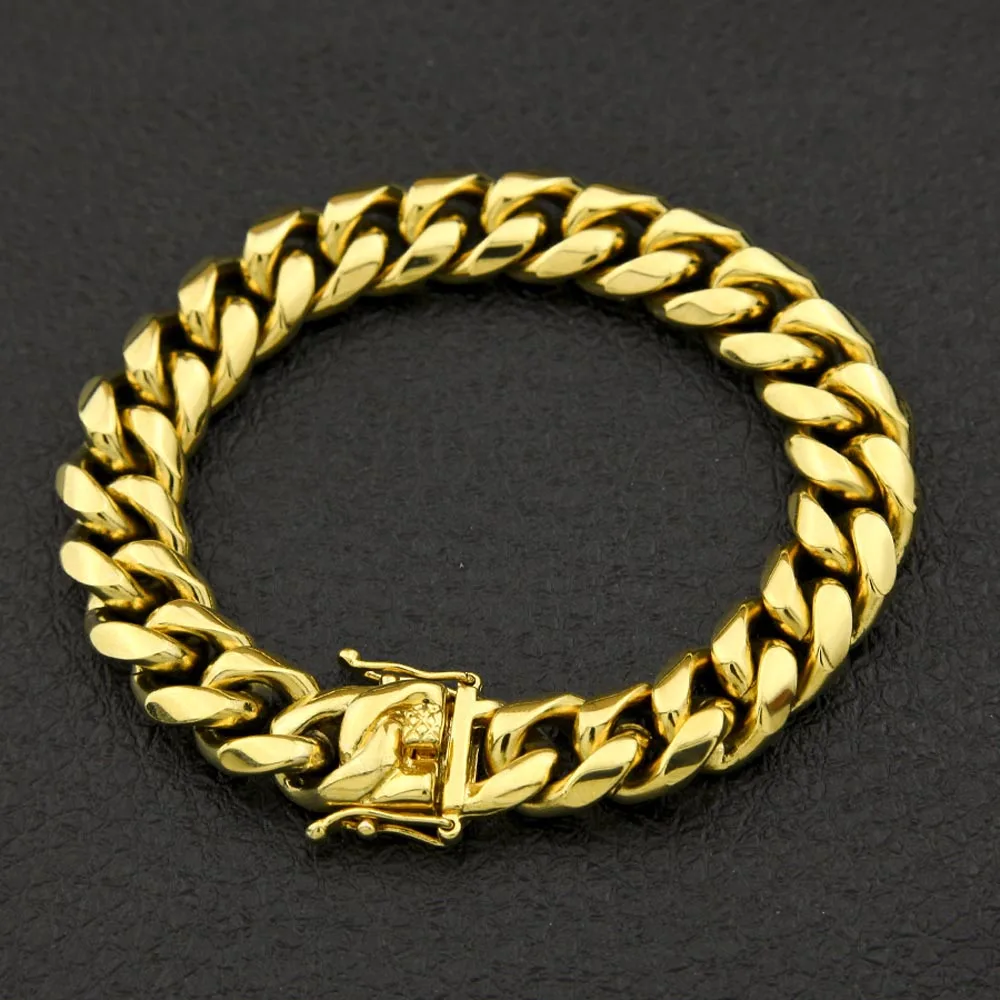 Top Quality Stainless Steel Curb Cuban Chain Dragon Clasp Lock Men Bracelet Fashion Hip hop Bangles Rocker Jewelry 8/10/12/14mm