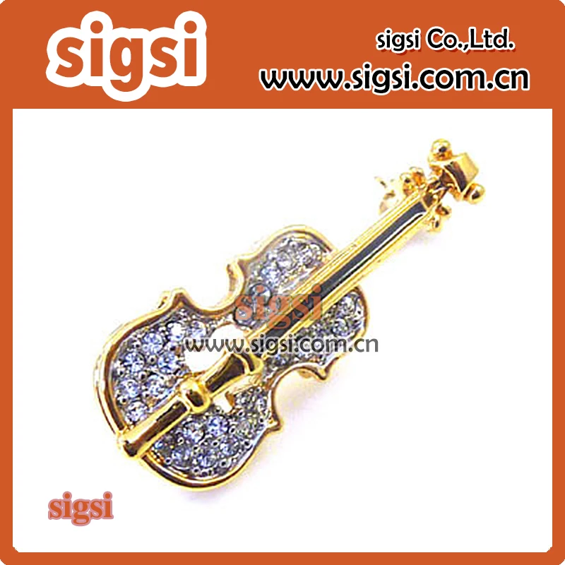 

100pcs Musical gold plated instrument guitar decorative acrylic rhinestone brooch pin