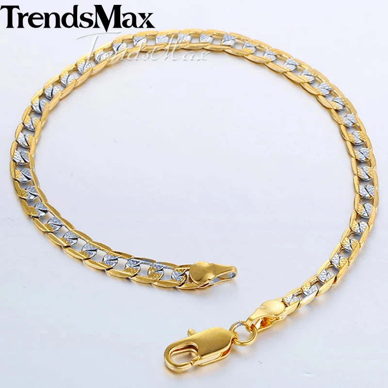 Womens Men\'s Bracelets Gold Color Cuban Link Chain Bracelet Jewelry Fashion Gifts Dropshipping Wholesale 4mm KGB94