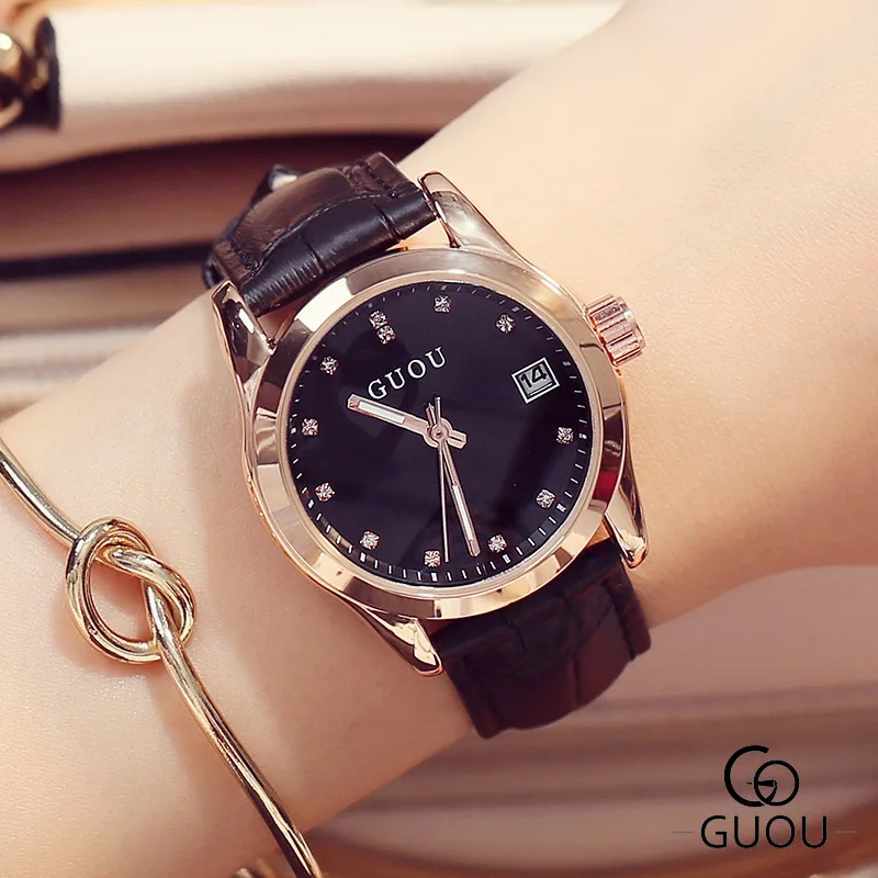 2018 Top GUOU Brand Fashion Women Watches High Quality Leather Ultra thin Quartz Watch Woman Elegant Dress Ladies Montre Femme