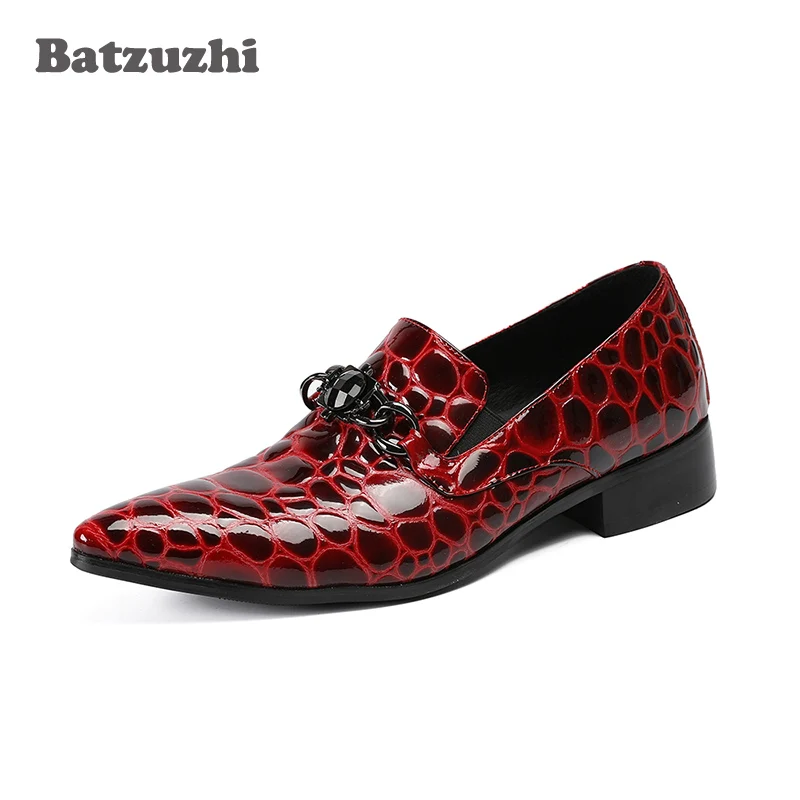 Batzuzhi Luxury Men Shoes Poined Toe Wine Red Genuine Leather Shoes Men Formal Shoes for Men Wedding and Party Zapatos Hombre