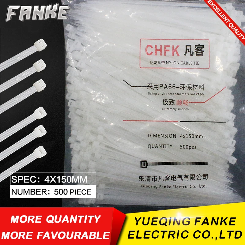 500Pcs/pack 4*150mm high quality width3.6mm White color National Standard Self-locking Plastic Nylon Cable Ties,Wire Zip Tie