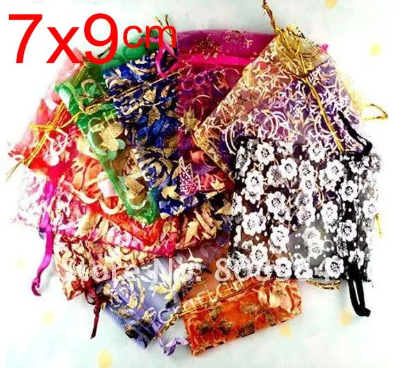 OMH all'ingrosso 10 pezzi 15 colori Mix Love heart Rose flowers Christmas Wedding voile Organza Bags Jewlery packing Gift BZ08-21