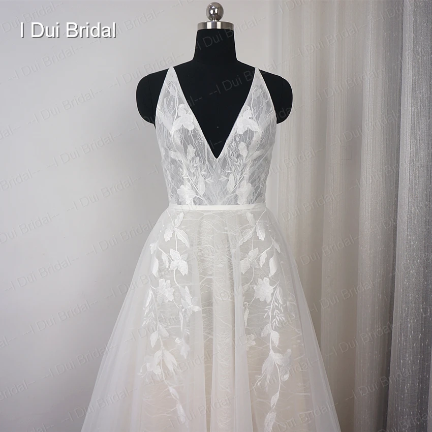 V Bãi Biển Cổ Wedding Dresses Đối Với Phụ Nữ 2022 Cô Dâu Real Photo Ren Appliqued Trần Trở Lại Bridal Gown