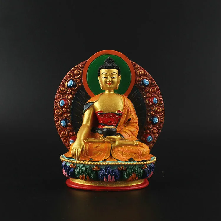 

Sakyamuni Statue Buddhist Supplies Painted Three Treasures Buddha Statues Buddha Temple Dedicated Resin Crafts Home Decorations