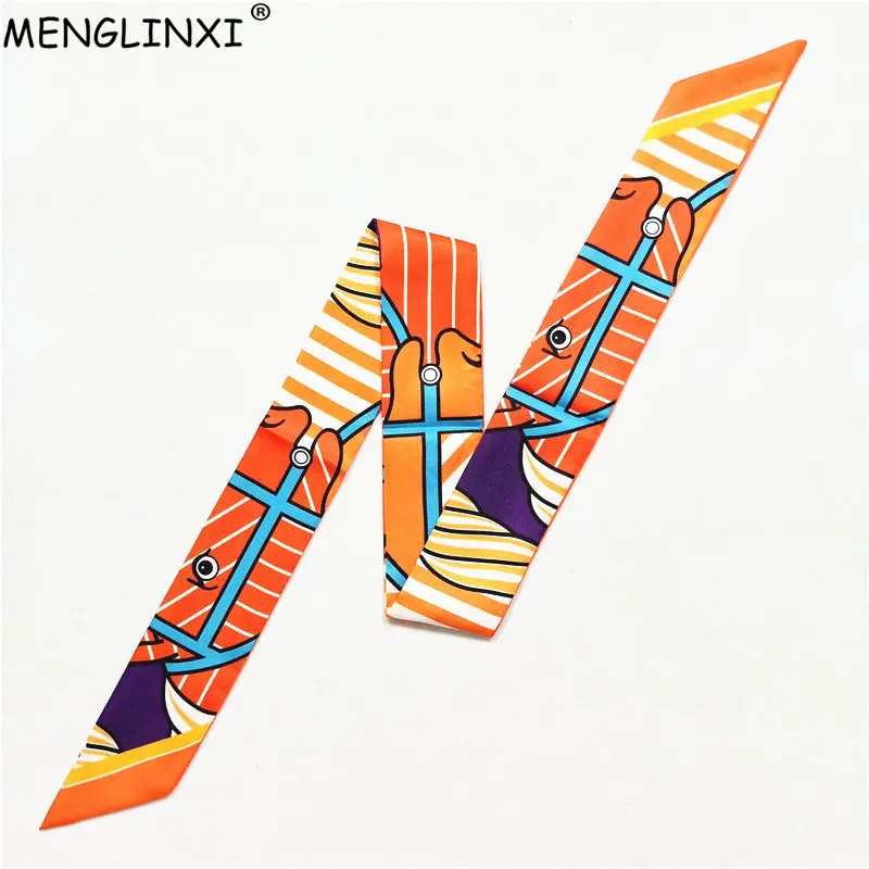 Luxury Brand Scarf Women Fashion Horse Neckerchief Skinny Silk Scarves For Ladies Handbag Ribbons Head Scarf Women Tie