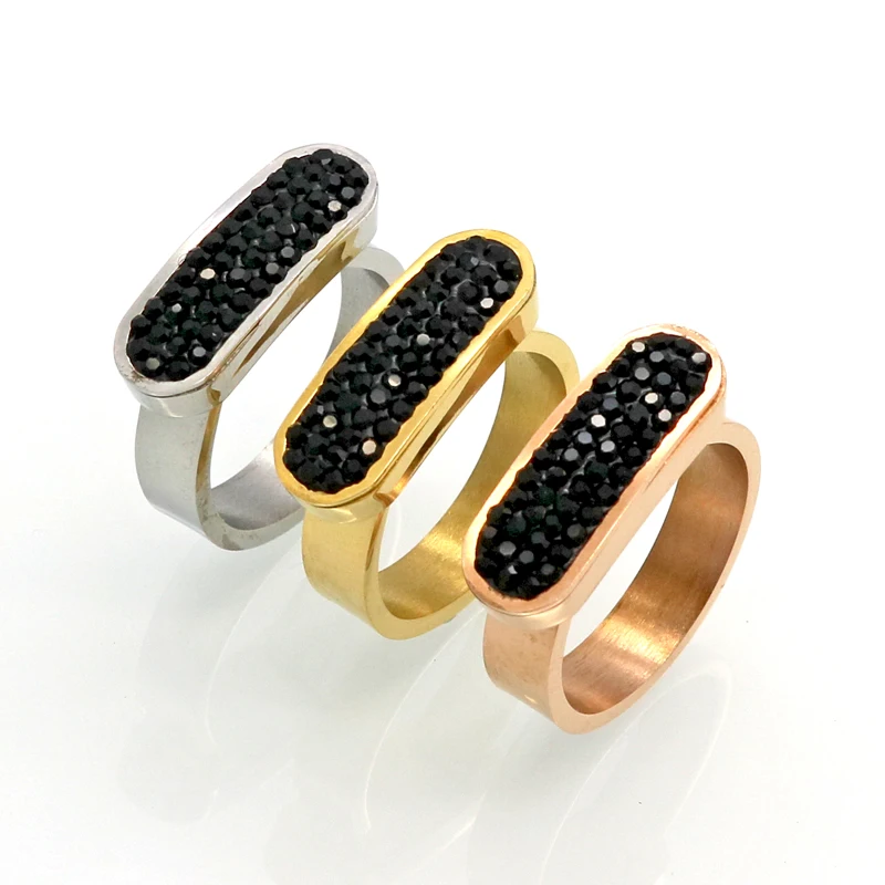 Solid Fashion Flat Tag Ring Punk Finger Ring Gold Color Lucky Crystal Ring For women Stainless Steel Ring Jewelry Wholesale