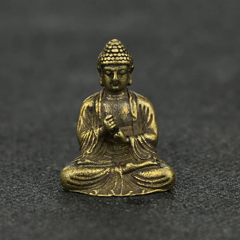 Mini Portable Retro Brass Buddha Zen Statue Pocket Sitting Buddha Hand Toy Sculpture Home Office Desk Decorative Ornament Gift