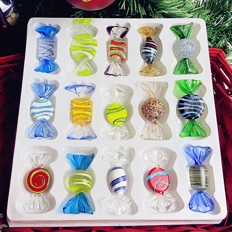 Stunning MURANO Glass Candy Wrapped 15 Pcs Pop Art, Striped Each Different! Table Decor, Home Decor, Table Favors, Party Favors