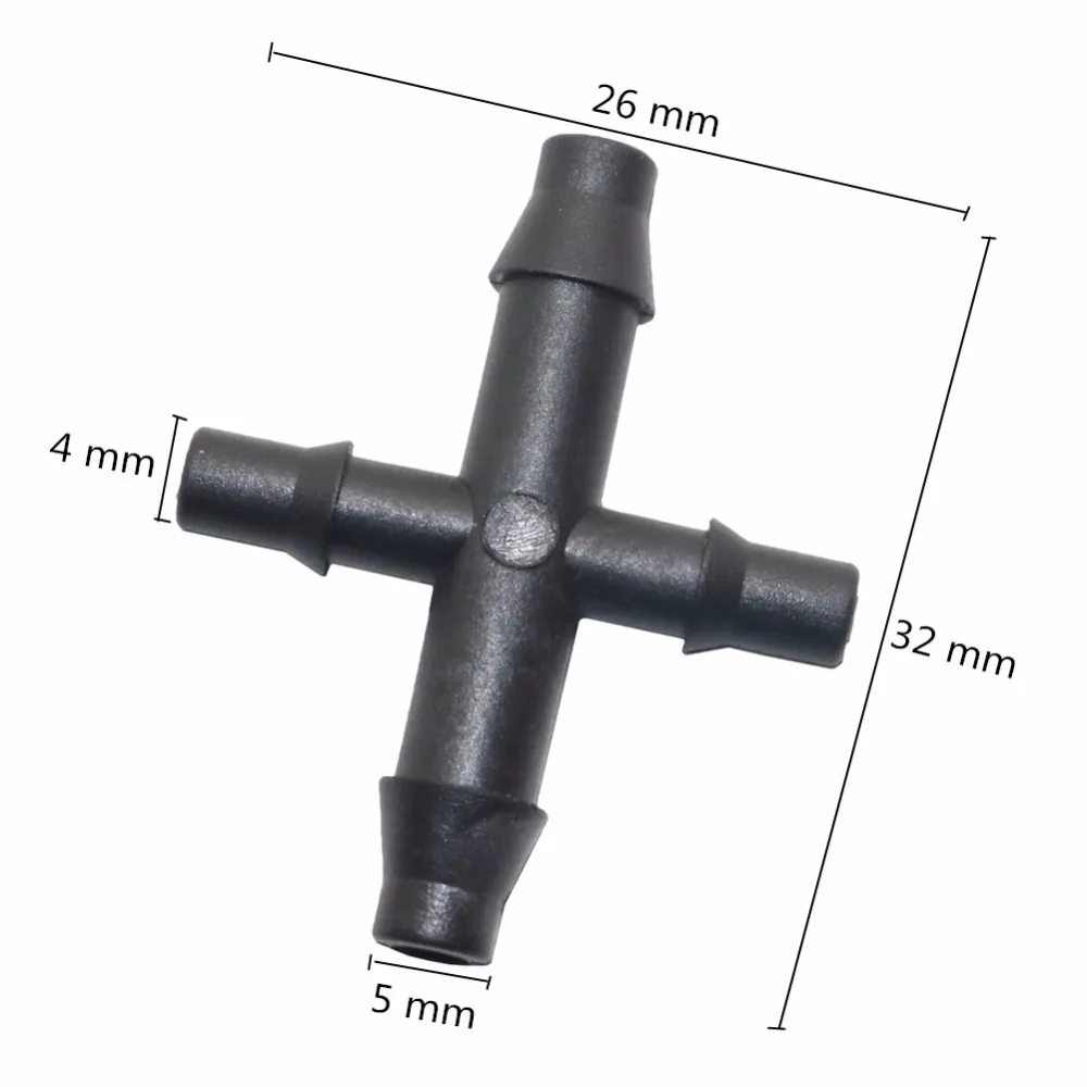 50 Pcs 4 way connector plastic crosspiece water separator garden hose connector Drip irrigation system 4/7mm hose