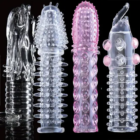 Reusable bold Condomss Vibratorr Sleeve lasting cock Ring Peniss Delay Impotence Erection thorn dot G spot Cover for sexx Adult Men