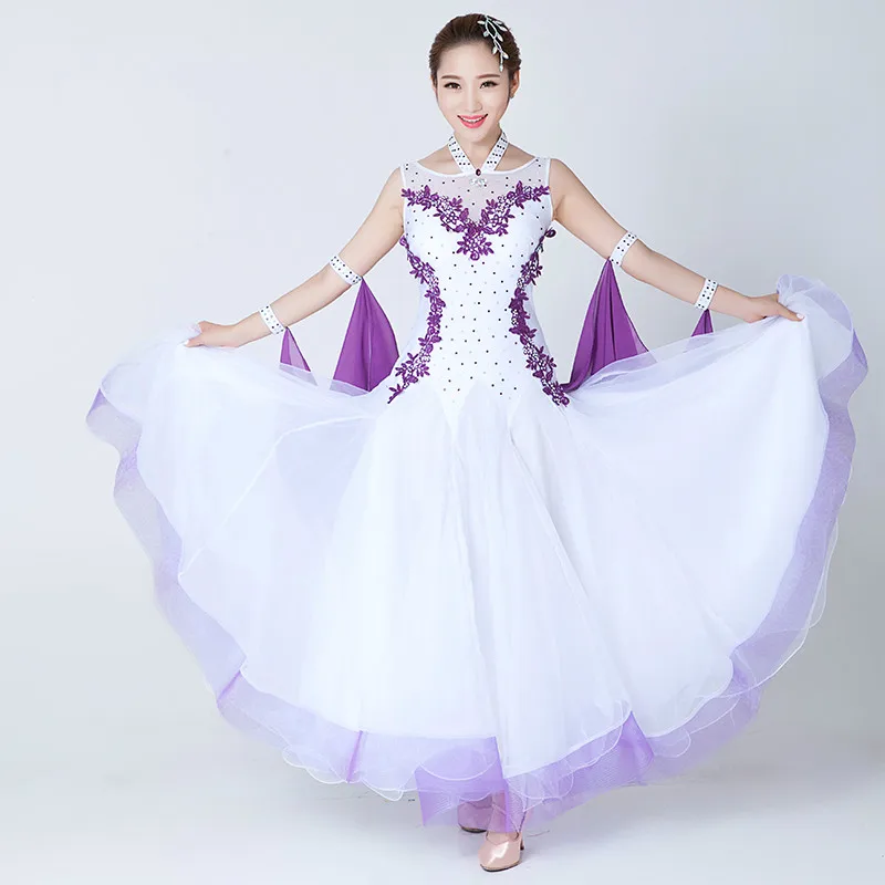 Female International Standard Ballroom Dance Skirt Women Slim Waltz Tango Dance Dress White Black Modern Dance Dress Flamenco 18