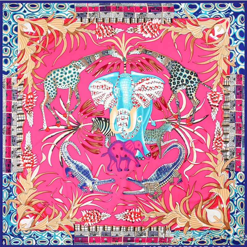 

KOI LEAPING new 130cm Scarf Twill 100%Silk scarf Muslim scarf Russian National Wind Elephant Totem Scarf Woman Shawl