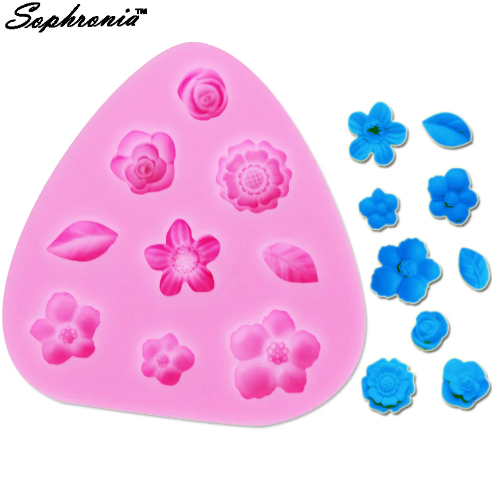 Small Flowers Leaves Scented Fondant Ice Silicone Molds For Desserts Fondant Moulds Silicon Baking Form Kitchen Tools m073