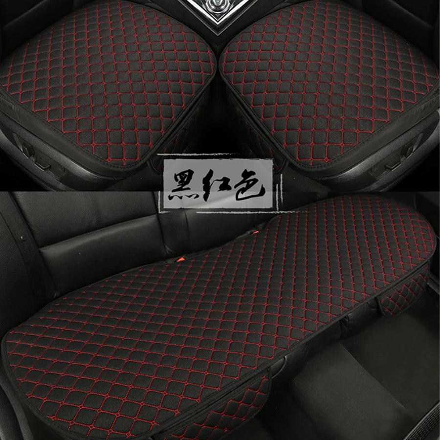 

3PCS Front+Rear Seat Cover Black and Red Linen Universal Seat Cover Cushion Vehicles Interior Accessories Four Season