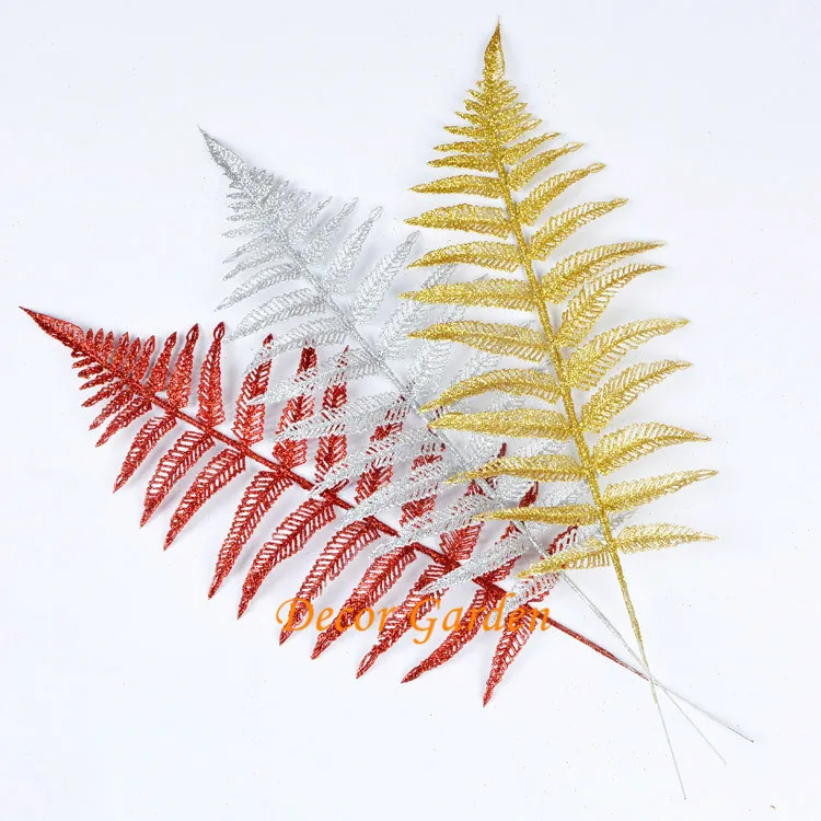 

40CM For christmas decoration artificial plastic leaf Xmas leaves gold dust powder silver red FCL01