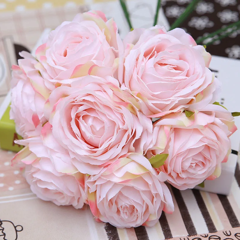 35pcs Artificial Silk Rose Flower Head Home Wedding Party Simulation Tea Rose DIY Wedding Flower Wall Wreath Scrapbooking Craft