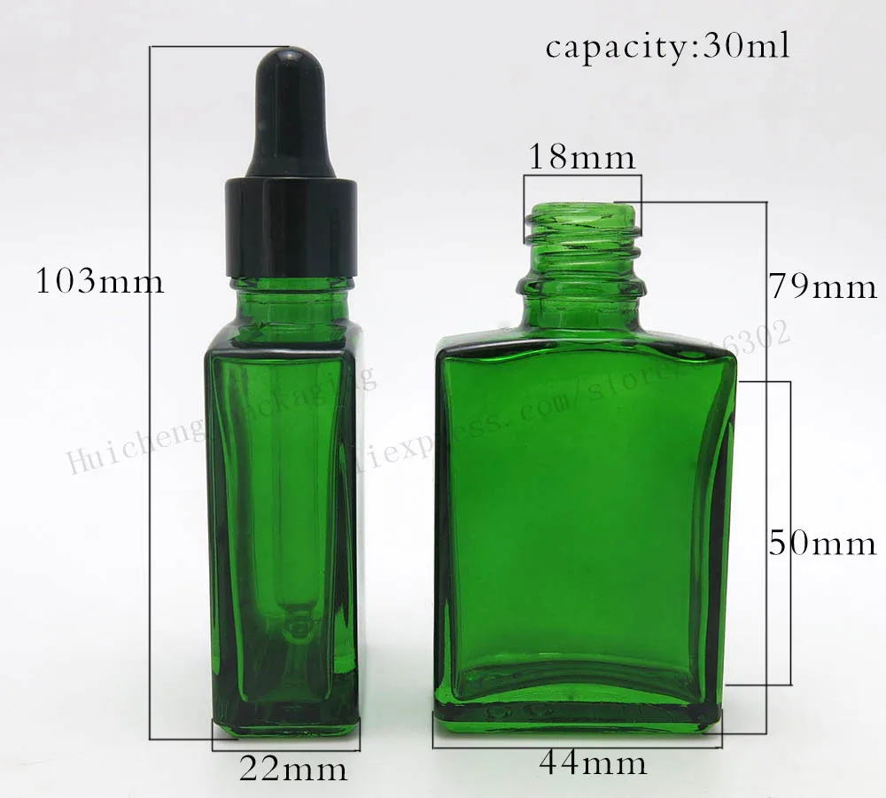 30ML Refillable Empty Green Flat Bottle Liquid Container 1oz Glass Dropper Bottle 200pcs