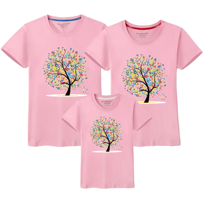 1pcs Number Tree Summer Family Matching T-shirts Father Mother Son Daughter Tops Tees Couple Cotton Clothing