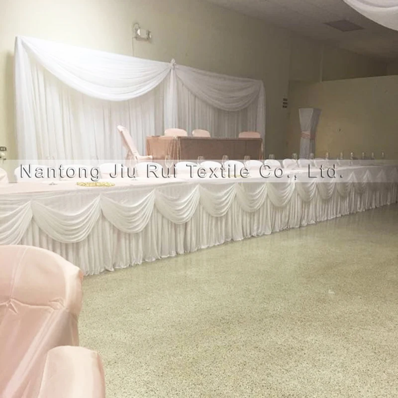 

Customized Ice Silk Table Skirt with Swag Valance for Banquet Party Wedding Decor