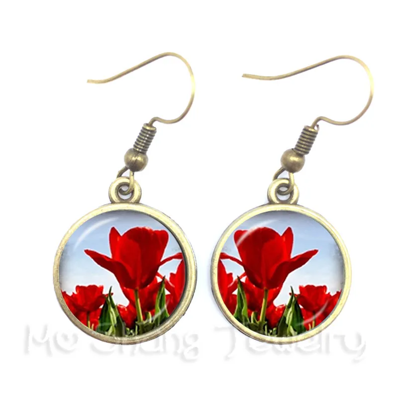 Tulips Flowers Design Time Gem Earrings European And American Jewelry Tulip Festival Gift For Friends Drop Earrings