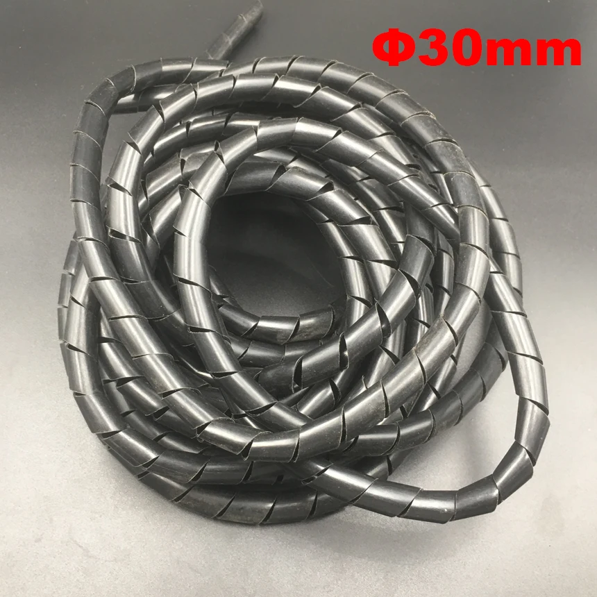 5M 30mm Black White Flexible PE Polyethylene Desktop PC Cord Cable Wire Manage Protective Sleeve Spiral Wrapping Band Tube