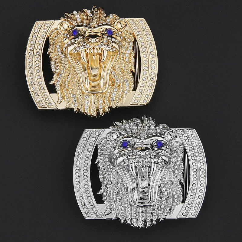 Inch 5 3.8CM wide section men's belt buckle belt accessories lion head diamond smooth buckle hang buckle  -108