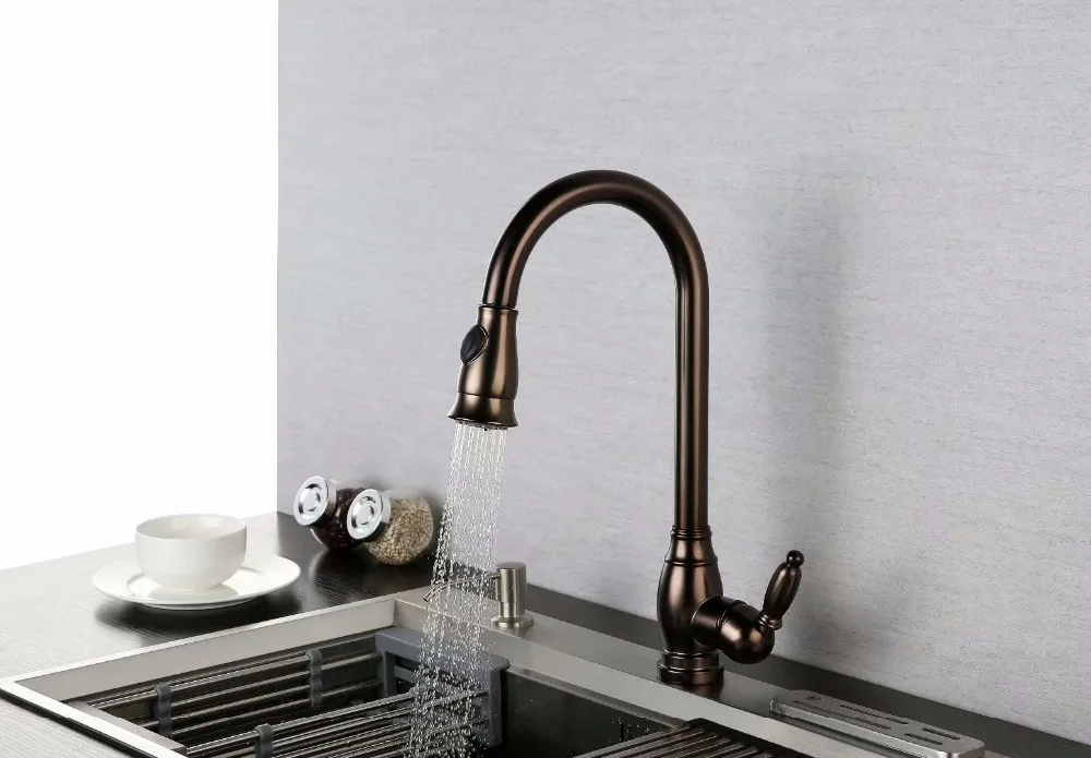 

Bronze Brass Rotatable kitchen faucet European classic Pull out down Kitchen sink mixer faucet
