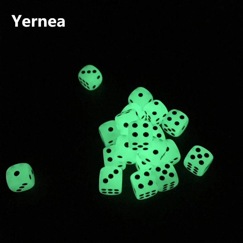 

6Pcs/Lot 14mm Luminous Dice Rounded Corners Black Spots Dice Nightclub Bars KTV Boutique Entertainment Glowing Dice Set Yernea