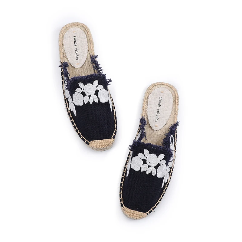 2021 New Slippers Pantufas Mules Tienda Soludos Cotton Fabric Sale Promotion Hemp Rubber Summer Slides Zapatos De Mujer Floral