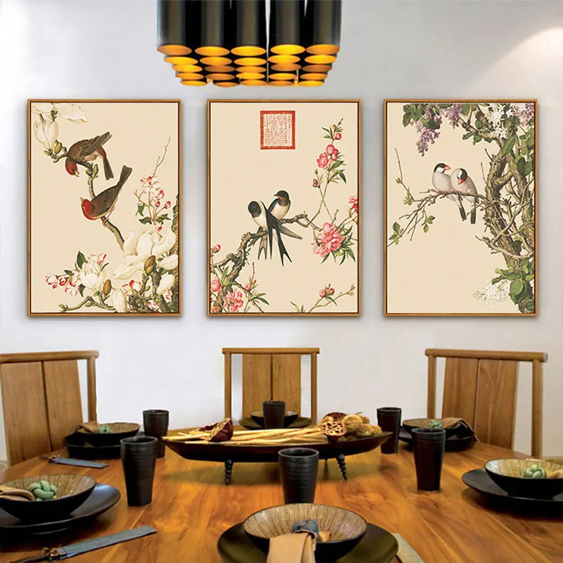 HD Animal Bird Oil Painting Spring Peach Blossom Picture Chinese Style Oil Canvas Painting Company Wall Decoration no Frame