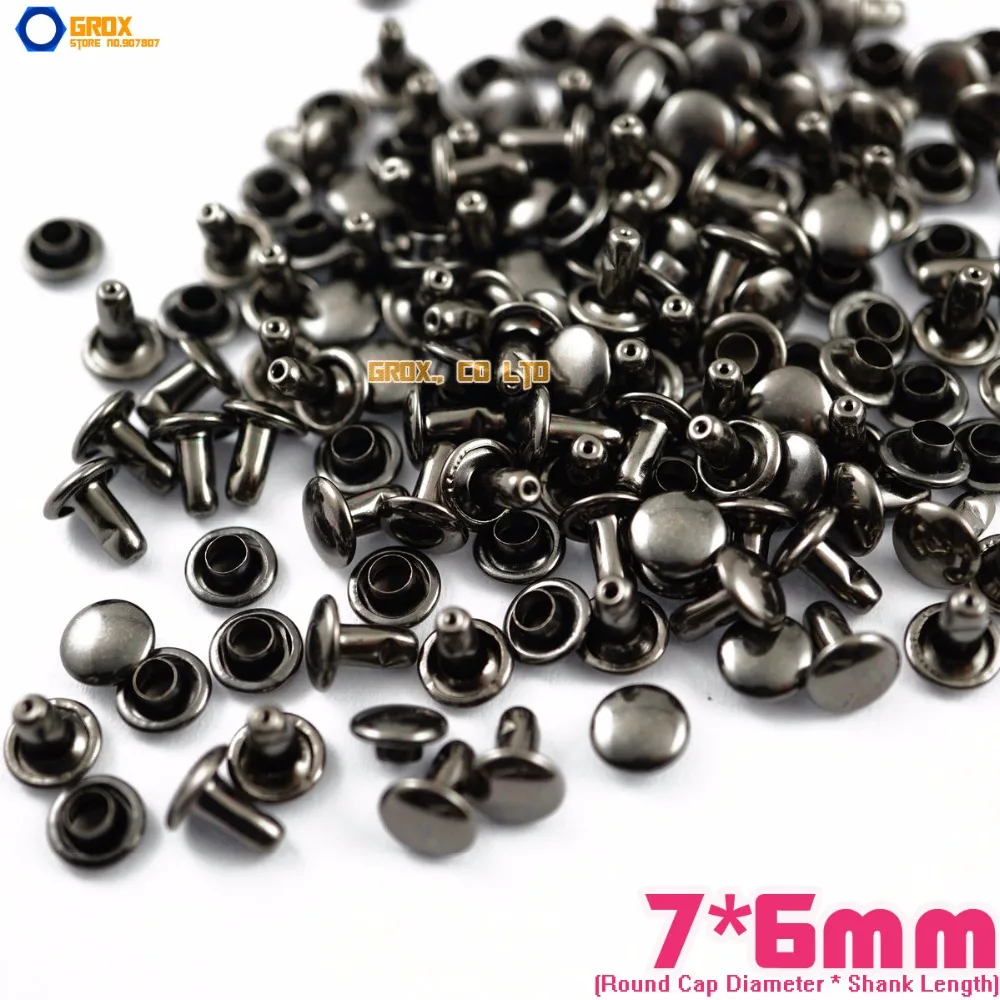 600 set 7*6mm Gunmetal Double Cap Round Rapid Rivet Punk Rock Leathercraft Rivet