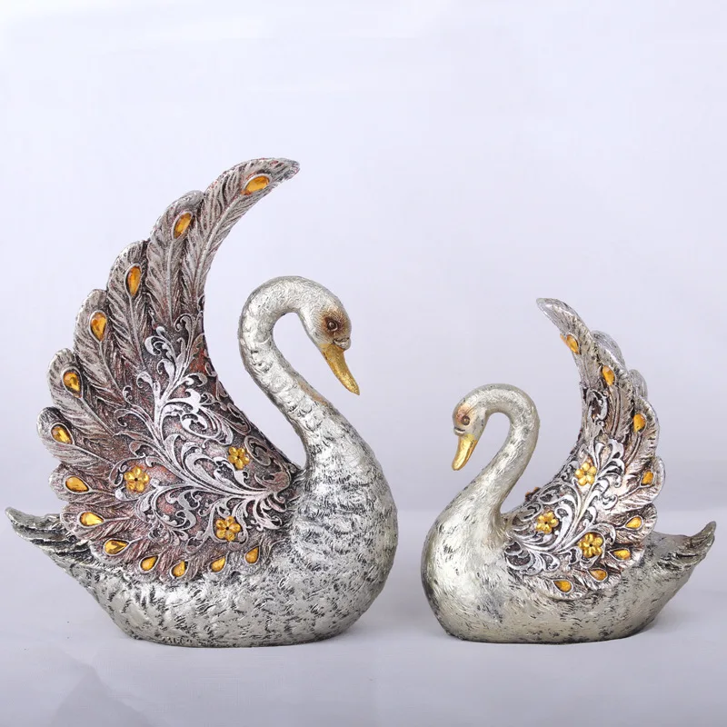 Resin Handicrafts Silver Plated Couples Swan Home Decoration Creative Gift Present Souvenir  Accessories Figurine Animal Statue