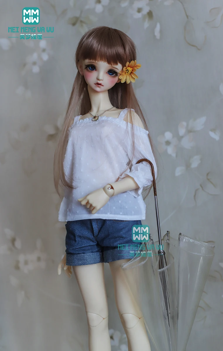 

Одежда для куклы BJD 1/3 BJD SD10 DD, Модная белая рубашка + джинсовые шорты для отдыха