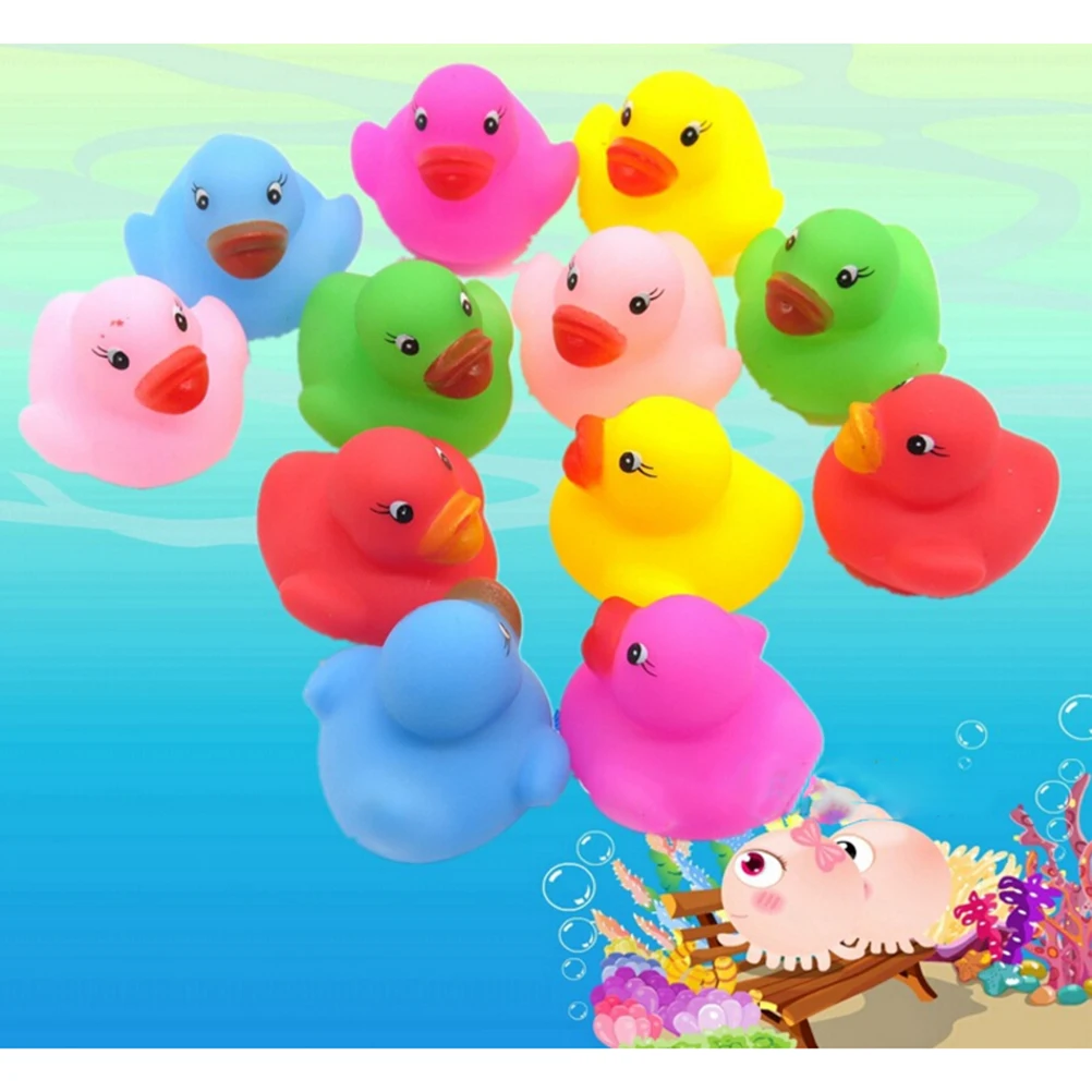 12Pcs/set 3.5*3.5*3cm Kawaii Ducky Water Play Toy Colorful Baby Children Bath Toys Cute Rubber Squeaky Duck