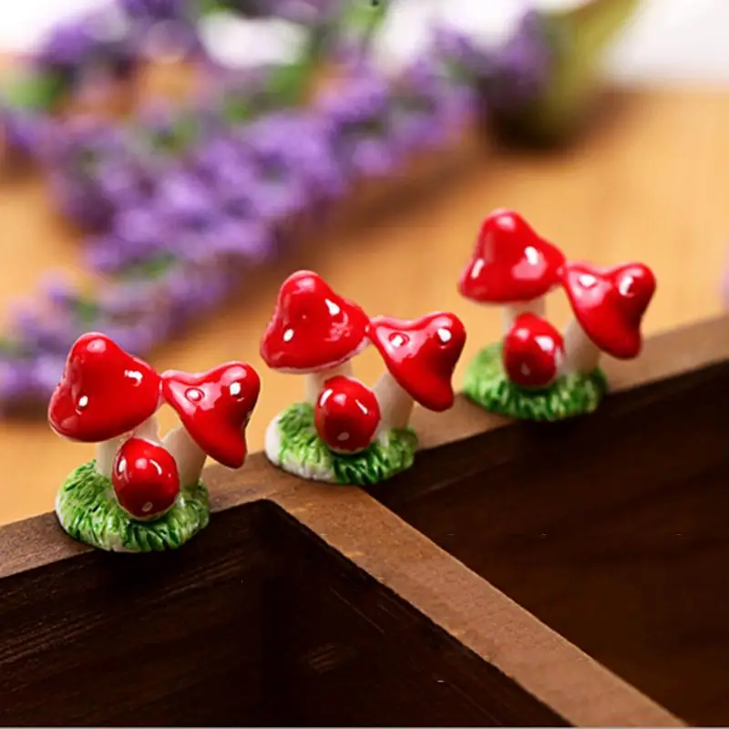 1 Pcs 4 Colors Cute Mini Resin Mushrooms Fairy Garden Ornament Miniature Bonsai Plants Pots Fairy DIY Doll House Diy