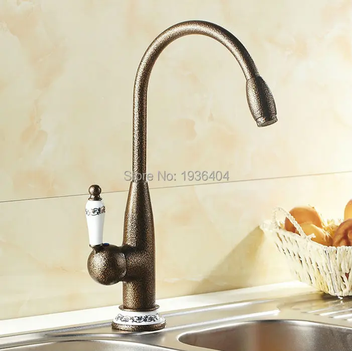 

Kitchen Swivel Faucets Single Handle Taps Antique Roman Brass Finished Deck Mounted Fashion crane RB1003