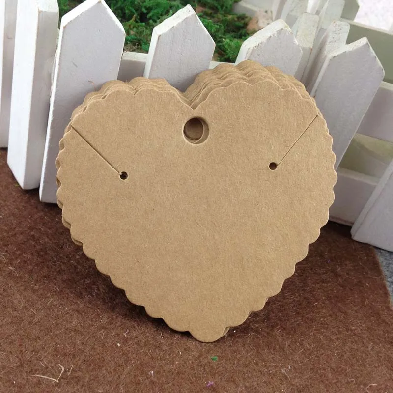 

400PCS/Lot 7.6*7cm Jewelry Kraft Paper Cards Displays Jewelry Necklace&Earring heart shaped Cards Accept custom logo