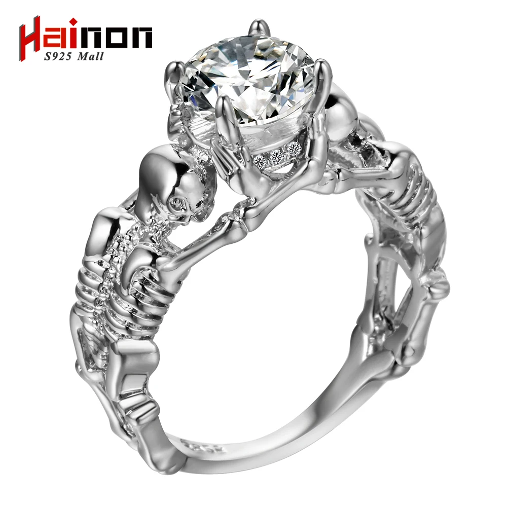 Hainon2024 new EuropeAn-American punk style biker cyclist CZ Evil Skull bone man ring