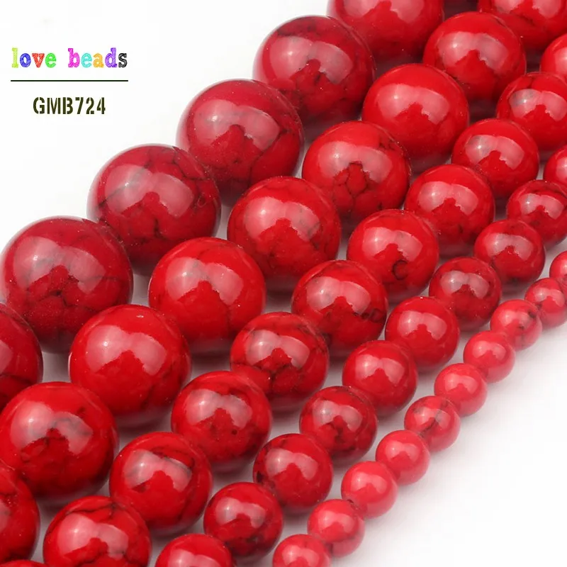 Red Howlite Stone Beads for Jewelry Bracelet Making Round Loose Beads Strand 15'' 4/6/8/10/12mm