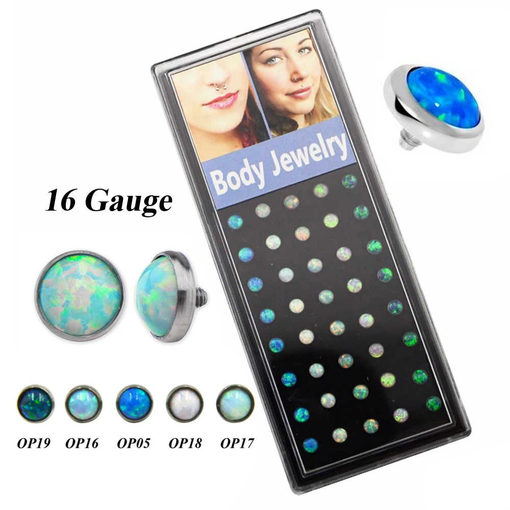 40piece Opal Gem Crystal Dermal Tops G23 Titanium Piercing Top Accessories for Anchor Jewelry Body Skin Diver 16g Threaded