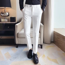 Pantalones de traje para hombre, Pantalón de vestir informal de Color sólido, pantalones de vestir ajustados, pantalones clásicos de calidad para novio y boda, novedad de 2024