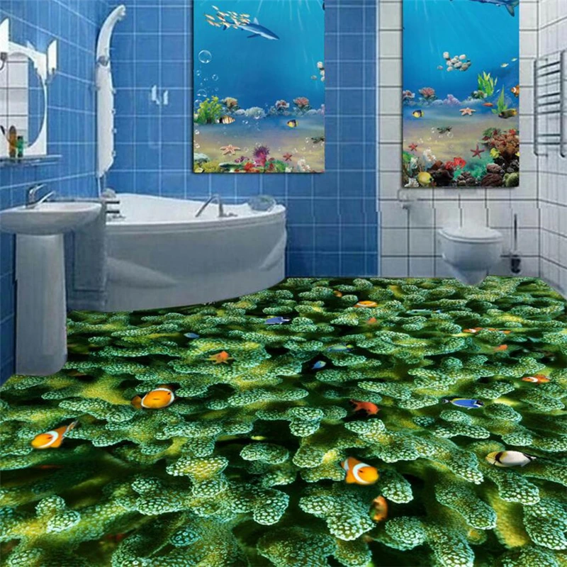 

Beibehang Custom photo 3D wallpaper modern art coral tropical fish 3D floor wallpaper PVC wallpaper self-adhesive 3d flooring